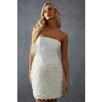 MissPap Women's Satin Bandeau Floral Skirt Mini Dress in Ivory | Size: 10