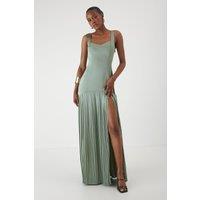 MissPap Women's Premium Satin Square Pleated Skirt Bridesmaid Dress in Sage | Size: 6