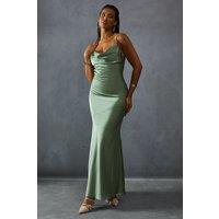 MissPap Women's Premium Satin Bow Back Bias Cut Bridesmaid Dress in Sage | Size: 10