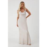 MissPap Women's Premium Satin Cowl Neck Fishtail Maxi Bridesmaid Dress in Champagne | Size: 6