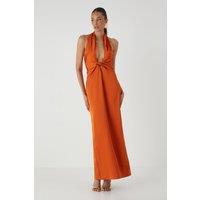 MissPap Women's Knot Detail Satin Maxi Dress in Orange | Size: 16