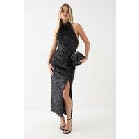 MissPap Women's Premium Shimmer Tinsel Midi Dress in Black | Size: 10