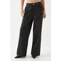 MissPap Women's Denim Embellished Jeans in Black | Size: 10