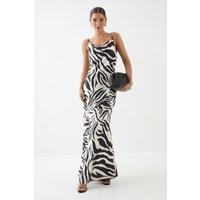 MissPap Women's Zebra Printed Satin Bias Maxi Dress | Size: 10