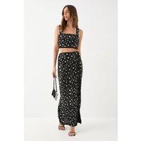 MissPap Women's Premium Velvet Sequin Midaxi Skirt in Black | Size: 14