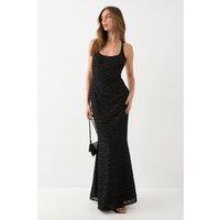 MissPap Women's Textured Floral Chiffon Bias Maxi in Black | Size: 6