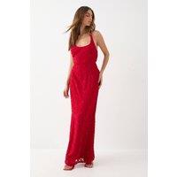 MissPap Women's Textured Floral Chiffon Bias Maxi in Red | Size: 16