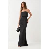 MissPap Women's Premium Satin Bandeau Overlay Bridesmaid Dress in Black | Size: 10