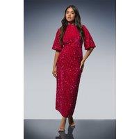 Dorothy Perkins Women's Petite Velvet Sequin Midi Dress in Hot Pink | Size: 8