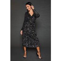 Dorothy Perkins Women's Velvet Sequin Wrap Midi Dress in Silver | Size: 10