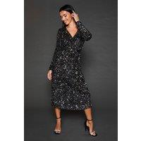 Dorothy Perkins Women's Velvet Sequin Wrap Midi Dress in Silver | Size: 12