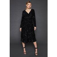 Dorothy Perkins Women's Velvet Sequin Wrap Midi Dress in Bottle Green | Size: 8