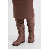 Dorothy Perkins Women's Wide Fit Karina Faux Suede Flat Knee High Ruched Boots in Taupe | Size: 4