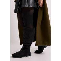 Dorothy Perkins Women's Wide Fit Karina Faux Suede Flat Knee High Ruched Boots in Natural Black | Size: 3