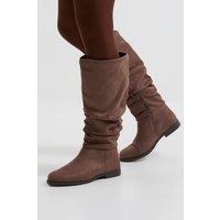 Dorothy Perkins Women's Karina Faux Suede Flat Knee High Ruched Boots in Taupe | Size: 4