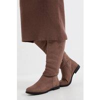 Dorothy Perkins Women's Wide Fit Karla Knee High Flat Boots in Taupe | Size: 6