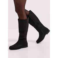 Dorothy Perkins Women's Wide Fit Karla Knee High Flat Boots in Natural Black | Size: 5