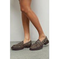 Faith Women's : Barrie Leather Deer Print Pony Chunky Penny Loafers in Brown | Size: 8