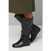 Good For the Sole Women's : Laura Comfort Ruched Medium Casual Wedge Knee Boots in Black | Size: 3