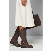 Good For the Sole Women's : Fiona Comfort Black Stretch Medium Wedge Casual Knee High Boots in Brown | Size: 3