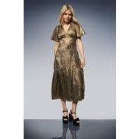 Dorothy Perkins Women's DP Luxe Cape Sleeve Metallic Satin Midaxi Dress in Gold | Size: 16