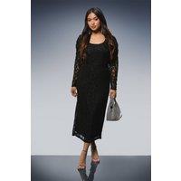 Dorothy Perkins Women's Petite DP Luxe Scoop Neck Lace Pencil Dress in Black | Size: 8