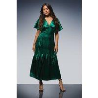 Dorothy Perkins Women's Petite DP Luxe Cape Sleeve Metallic Satin Midaxi Dress in Green | Size: 8