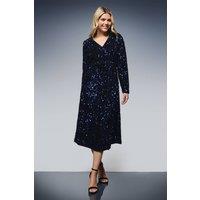 Dorothy Perkins Women's Velvet Sequin Wrap Midi Dress in Cobalt | Size: 10