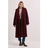 Dorothy Perkins Women's Cosy Teddy Oversized Coat in Burgundy | Size: 12