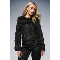 Dorothy Perkins Women's Sequin Fringe Cropped jacket in Black | Size: 12