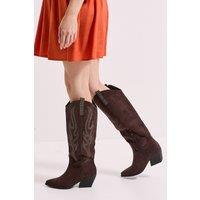 Faith Women's : Remi Faux Suede Knee High Western Cowboy Boots in Chocolate | Size: 5
