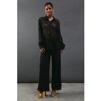 Warehouse Women's Lace High Waist Straight Leg Trouser in Black | Size: 8