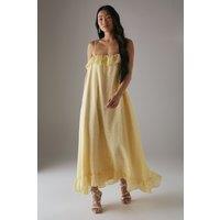 Warehouse Women's Petite Rose Organza Strappy Frill Midi Sundress in Yellow | Size: 10