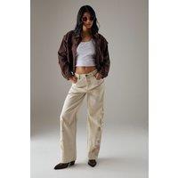 Warehouse Women's Embroidered Denim Dad Jeans in Ecru | Size: 6