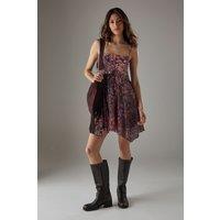 Warehouse Women's Paisley Devore Strappy Godet Mini Sundress in Rust | Size: 14