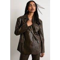 Warehouse Women's Pu Clean Waistband Flare Trousers Co-ord in Chocolate | Size: 8