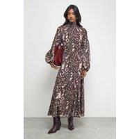 Warehouse Women's Paisley Burnout Spot High Neck Godet Midi Dress in Floral | Size: 16