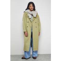 Warehouse Women's Oversized Pleat Back Detail Maxi Coat in Green | Size: 14