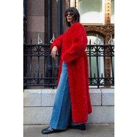 Warehouse Women's Red Maxi Belted Fur Coat | Size: 12