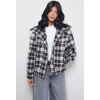 Warehouse Women's Oversized Check Chunky Rib Bomber in Mono | Size: 12