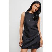 Warehouse Women's Embellished Structured Sleeveless Sequin Mini Dress in Black | Size: 14