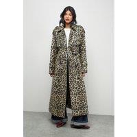 Warehouse Women's PU Leopard Print Trench Coat | Size: 10