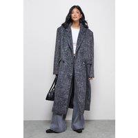 Warehouse Women's Wool Look Structured Shoulder Coat in Charcoal | Size: 10