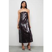 Warehouse Women's Sequin Bandeau Midi Dress in Black Chocolate | Size: 10