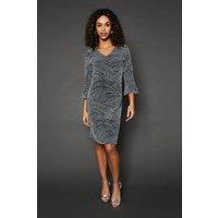 Wallis Women's Occasion Glitter Jersey Ruffle Shift Dress in Silver | Size: 18