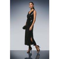 Wallis Women's Occasion Sequin Ruched Midaxi Dress in Black | Size: 20