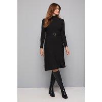 Wallis Women's Rib Detail High Neck Belted Knitted Dress in Black | Size: XL