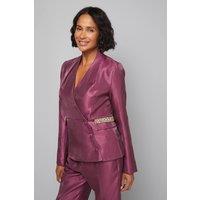 Wallis Women's Collarless Double Breasted Button Detail Blazer in Purple | Size: 16