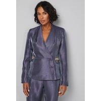 Wallis Women's Collarless Double Breasted Button Detail Blazer in Gun Metal | Size: 12