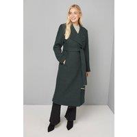 Wallis Women's Petite Belted Maxi Coat in Green | Size: 18